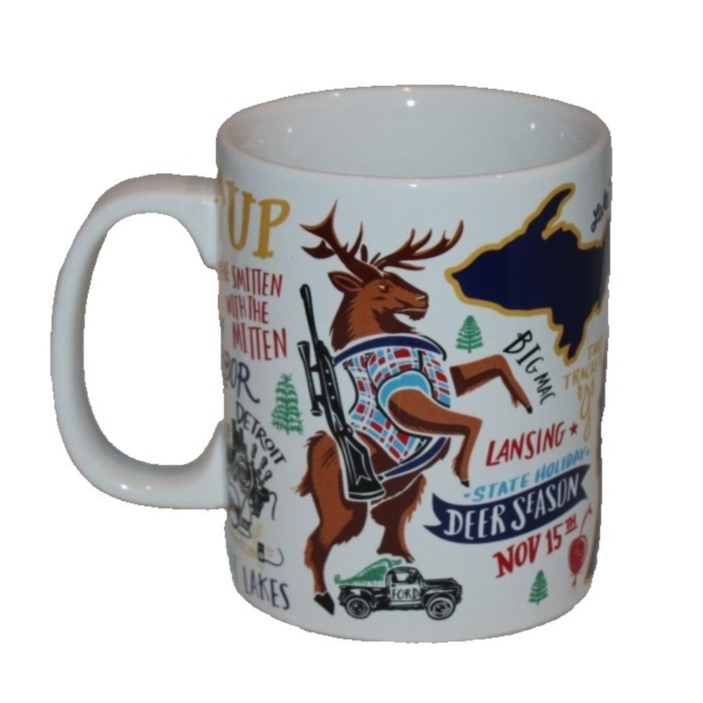 large whimsical Michigan coffee mug Primitives by Kathy‎ Yoopers